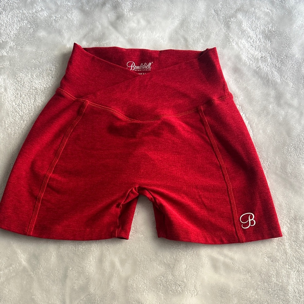 Bombshell Sportswear Red High-Rise Bike Shorts